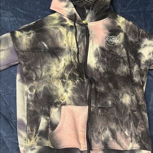 Tie-Dye Hoodie with Rose Embroidery